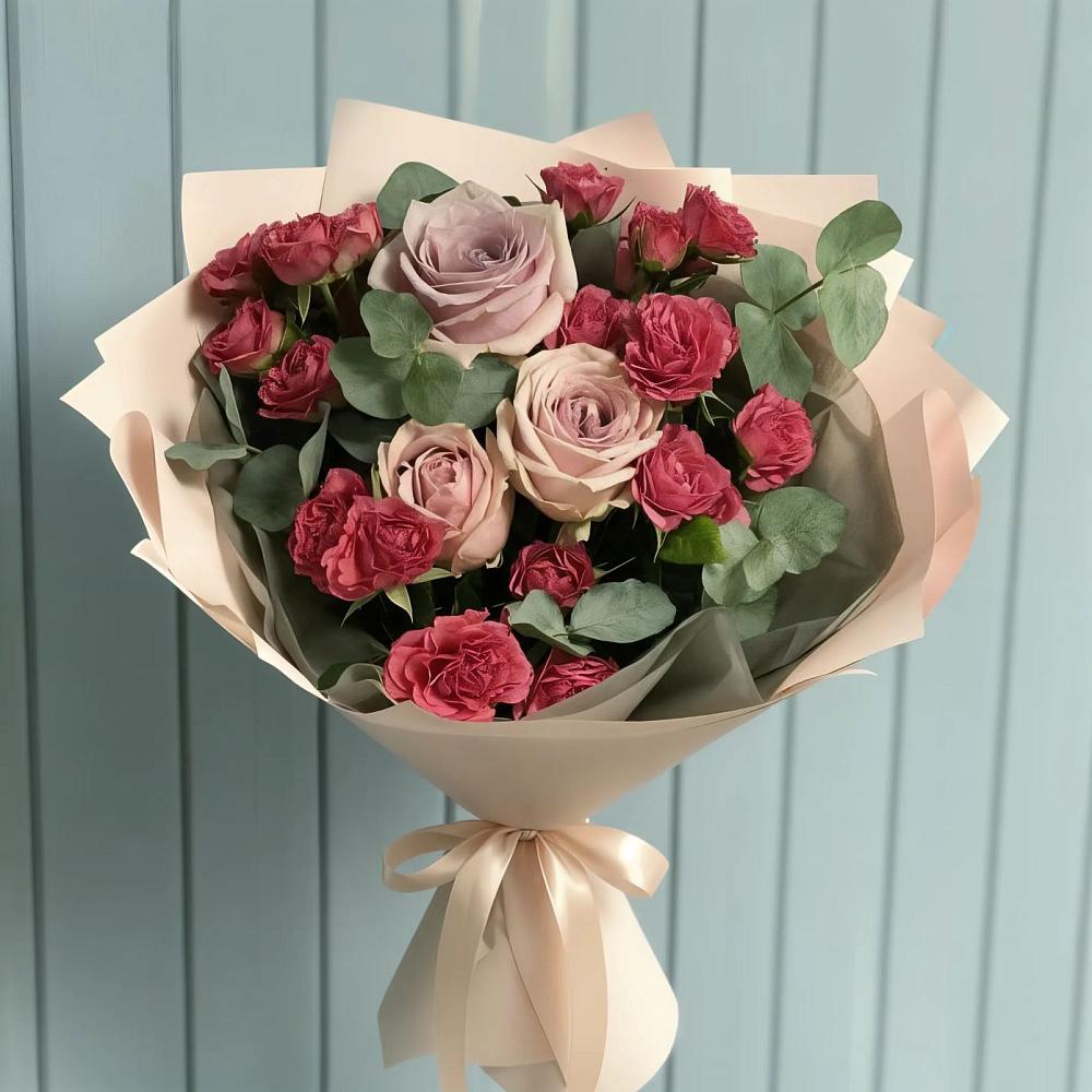 Букет цветов из: Гвоздики и Розы в Наушки