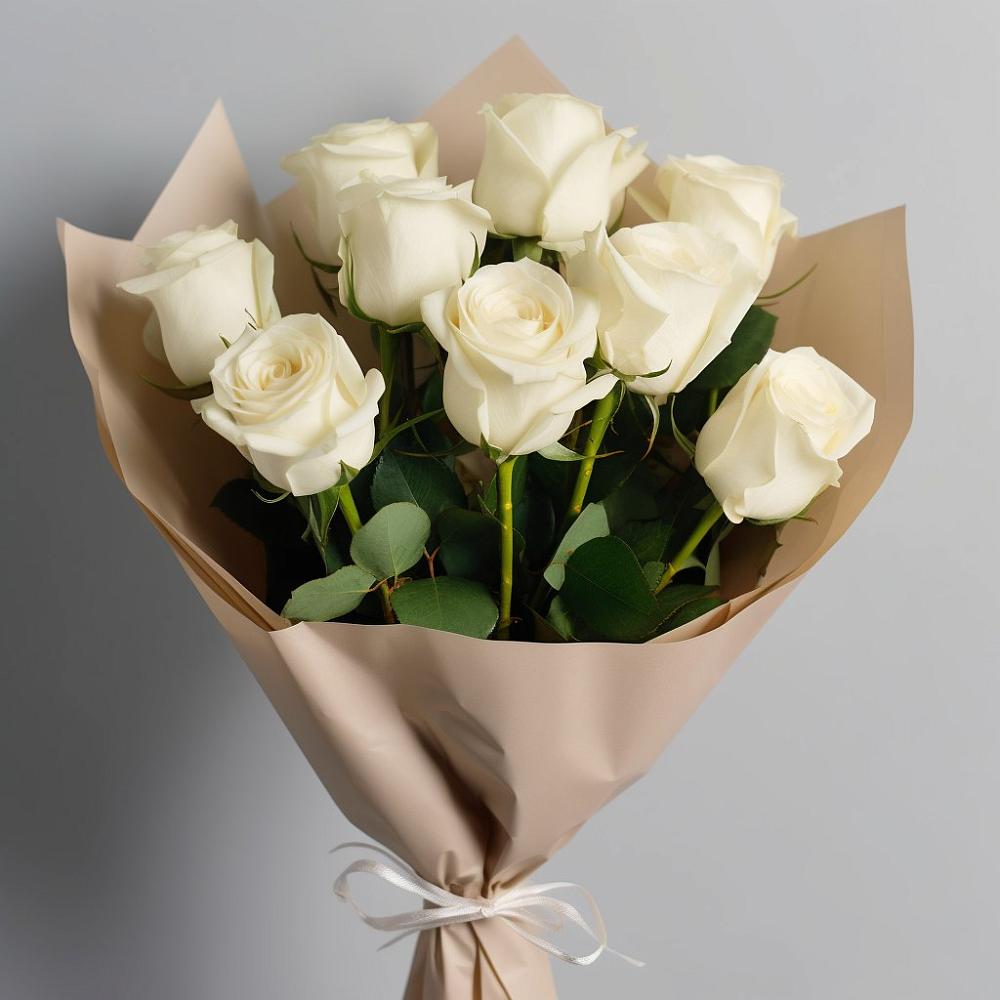 Букет 9 Белых роз Эдлесс Лав в Наушки