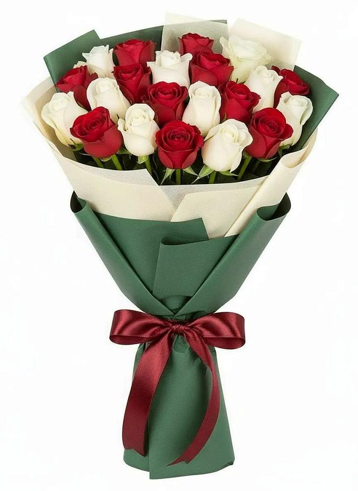Букет Микс из красных и белых роз в Наушки