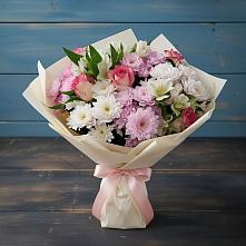Букет цветов из:  Хризантемы, Альстромерии и Розы в Наушки