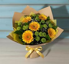 Букет цветов из:  Герберы и Хризантемы в Наушки