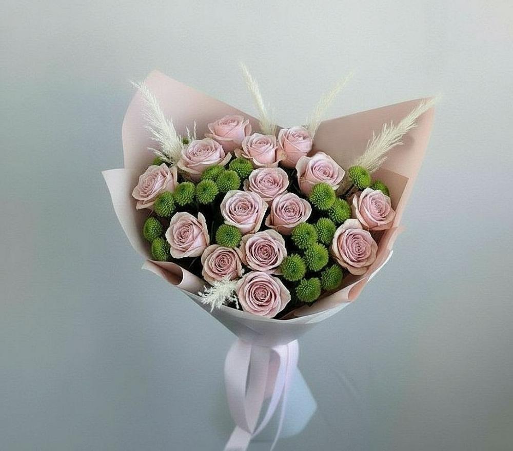 Букет цветов из: Розы и Хризантемы в Наушки