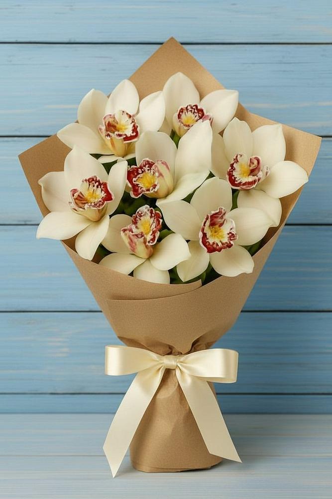 Букет цветов из: Орхидеи и Розы в Наушки